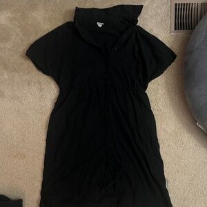 Women’s L black button up shirt dress with waist cinching